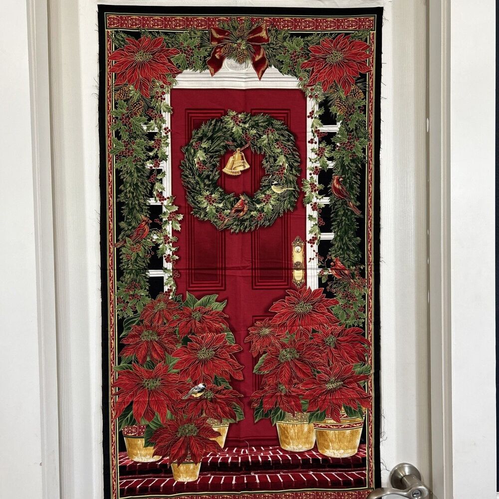 Christmas Wreath Door Timeless Treasures Holly Quilting Cotton Fabric Panel